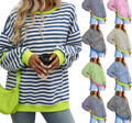 Damen Sweatjacke Pullover mit Streifen, Rundhals Langarmshirt lässig für Alltag