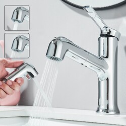 Waschtischarmatur Bad Ausziehbar Wasserhahn mit Brause Waschbecken Mischbatterie