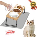 3PCS Weiß Keramik Futternapf + 15° Neigung Futterstation Silikon-Napfunterlage