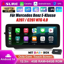 DAB+ 12.3" 2K 4+64G Android 15 Autoradio Für Mercedes E-Klasse A207 C207 NTG 4.0
