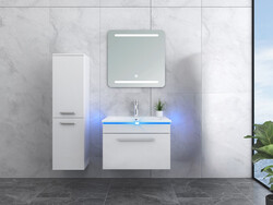 Faizee Home | Badmöbel Set Weiß Hochglanz mit LED-Spiegel, Soft-Close & Keramik
