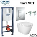 Randlose Wandaufhängung Rak Resort Slim Seat Grohe 1,0 WC Rahmen Chrom Unterputzplatte