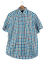 LERROS Herren Hemd Kurzarm Kariert Blau Stickerei Gr. M Baumwolle Top
