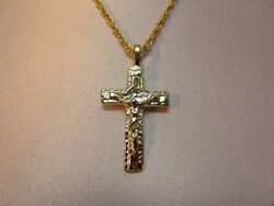 14 Karat Gold EP Schön Kruzifix Kreuz Anhänger mit Einem 24 " Seilkette -2048