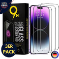 3x Echt Glas für iPhone 15 14 13 12 11 XS XR Pro Max Panzerfolie Schutzglas 9H