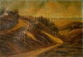 Ölbild Landschaft mit Straße und Haus signiert 46 x 66 cm verschmutzt