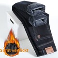 Herren Winter Thermo-Jeans Fleece gefüttert Stretch Straight Denim Pant Leg-Hose