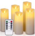 Set 5 LED Flammenlose Kerzen realistisch Tanzen 10-Schlüssel Fernbedienung Echtwachs Elfenbein Geschenk