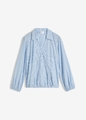 Neu Moderne Wickelbluse in Streifen-Druck Gr. 46 Hellblau Weiß Damen-Bluse Shirt