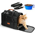 MoFut Tier-Transportbox Groß Katzentasche Hundetragetasche mit Faltbare Näpfe 