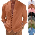 Herren Leinen Langarm Hemden Polyester Locker Freizeit Hemd Bluse Top Hemdshirt