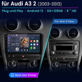 128GB Android 13 Autoradio Für Audi A3 S3 RS3 2003-2013 Carplay GPS Navi WIFI 4G