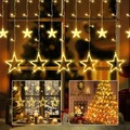 LED Lichterkette Sterne Fenster Vorhang Außen Innen Warmweiß 8 Modi Dekor Deko