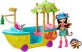 Enchantimals GFN58 - Dschungelwald Boot mit Äffchen Puppe und Tier, Puppen Spiel