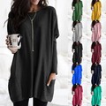 Damen Mode Tunika Langarm Longshirt Freizeit T-Shirt Oberteile Hemdbluse Longtop