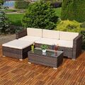 5tlg. Rattan Garten Ecksofa Lounge Tisch Polster Sitzgruppe Rattanmöbel Braun