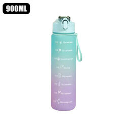 900ML Trinkflasche Sportflasche Wasserflasche mit Strohhalm Zeitmarkierungen