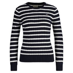 GANT Damen Strickpullover, gestreift - STRETCH COTTON CABLE STRIPE C-NECKDamen Strickpullover, gestreift - STRETCH COTTON CAB...