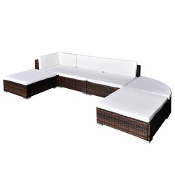 6-tlg. Garten Lounge Set mit Auflagen Poly Rattan Sitzgruppe Balkonmöbel Set
