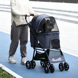 PawHut Hundewagen, faltbarer Hundetrolley,  Hundebuggy mit Kissen, Katzenwagen