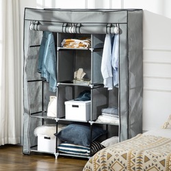 HOMCOM Stoffschrank, Faltschrank, Kleiderschrank mit Kleiderstangen, 8 Ebenen