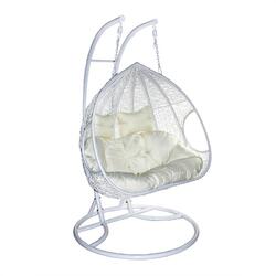 Hängesessel Hängekorb Poly Rattan mit Gestell 2-Sitzer Schaukel Korb Sitzkissen✔ witterungsbeständig ✔ Hängekorb aus einem Teil ✔