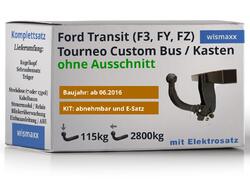 AHK abnehmbar für Ford Transit/Tourneo Custom ab 16 +13polig E-Satz BRINK