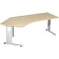 geramöbel Flex höhenverstellbarer Schreibtisch ahorn L-Form, C-Fuß-Gestell silber 216,6 x 113,0 cm