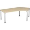 geramöbel Flex höhenverstellbarer Schreibtisch ahorn, silber L-Form, 5-Fuß-Gestell silber 216,6 x 113,0 cm