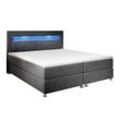 Juskys Boxspringbett Vancouver 180x200 cm - Bett mit LED, Topper & Federkern-Matratzen – Stoff Grau