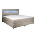 Juskys Boxspringbett Vancouver 180x200 cm - Bett mit LED, Topper & Federkern-Matratzen – Stoff Beige