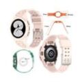 Wigento Smartwatch-Armband Für Samsung Galaxy Watch 4 Classic 46mm Kunststoff / Silikon Armband mit Gehäuse-Schutz Watch Uhr Rosa Ersatz Arm Band