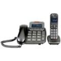 Emporia TH-21ABB Schnurloses Telefon analog Anrufbeantworter, Freisprechen, für Hörgeräte kompatibel, inkl. Mobilteil, mit Basis Beleuchtetes Display Schwarz
