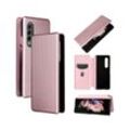 Wigento Handyhülle Für Samsung Galaxy Z Fold4 5G Carbon Kunstleder Handy Tasche Hülle Etuis Pink