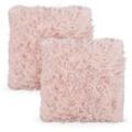 2 x flauschige Kissen, mit Füllung, Fellkissen kuschelweich, Fluffy Zottel Bezug, Plüsch Zierkissen 35x40 cm, rosa