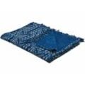 Kuscheldecke Marineblau Baumwolle 130 x 180 cm geometrisches Muster afrikanischer Print und Quasten für Bett Sofa Couch Sessel Wohnzimmer