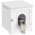 Katzenhaus Katzenhöhle Weiß geschlossene Katzentoilette mit Eingang & Handtuchhalterung Katzenklo Schrank für Katzen Hunde Haustier 48,5 x 51 x 51,5