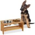 Futterbar für Hunde, 2 Näpfe je 700 ml, erhöht, Bambus & Edelstahl, HxBxT: 18,5 x 40 x 20,5 cm, natur/silber - Relaxdays