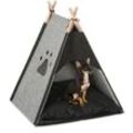 Relaxdays - Hundezelt, Haustiertipi kleine für Hunde & Katzen, aus Filz & Holz, mit Kissen, 70,5 x 59,5 x 59 cm, hellgrau