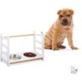 Futterstation für Hunde, 2x 1000 ml Edelstahl-Napf, höhenverstellbar, Napferhöhung, 39 cm, Bambus, mdf, weiß - Relaxdays
