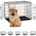 Relaxdays - Hundekäfig für zuhause, Büro, Auto Hundebox, faltbar, Stahl Gitterbox mit Wanne, Kennel 79x108x72 cm, schwarz