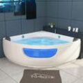 Eckbadewanne mit Whirlpool 150x150cm mit Sitz Acrylwanne für zwei Personen, Eck-Badewanne mit Armatur, freistehend und vormontiert Indoor