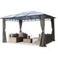 Intent24 - Gartenpavillon 3x4 m wasserdicht alu deluxe Polycarbonat Dach 8mm Pavillon 4 Seitenteile Partyzelt grau 9x9 cm Profil - loft grey