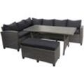 Poly Rattan Garnitur HHG 080, Garten-/Lounge-Set Sitzgruppe, Spun Poly halbrundes Rattan grau, Kissen anthrazit - grey