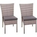 2er-Set Poly-Rattan Stuhl HHG 949, Balkonstuhl Gartenstuhl, stapelbar grau-braun, Kissen dunkelgrau - grey