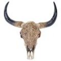 Deko Skull 45cm, Polyresin Stier Bulle Longhorn Kopf Trophäe mit Tribal, In-/Outdoor