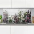 Spritzschutz Glas - Tulpen-Rose Shabby Holzoptik - Quer 1:2 Größe HxB: 40cm x 80cm