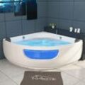 Eckbadewanne mit Whirlpool 135x135cm mit Sitz, Acrylwanne für zwei Personen, Eck-Badewanne mit Armatur, freistehend und vormontiert, Indoor