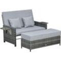 Polyrattan Lounge-Sofa Gartensofa Gartenliege 2-Sitzer mit Kissen Hocker Grau - Grau - Outsunny