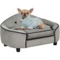 Haustiersofa, Hundebett, Hundematte, Hundesofa, Naturholz+Plüsch, Grau, 66,5 x 45 x 35,5 cm - Grau - Pawhut